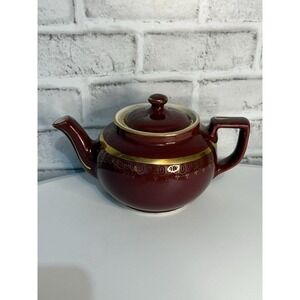 Vintage Made In USA Hall USA Windshield Teapot Maroon Burgundy Gold Roses